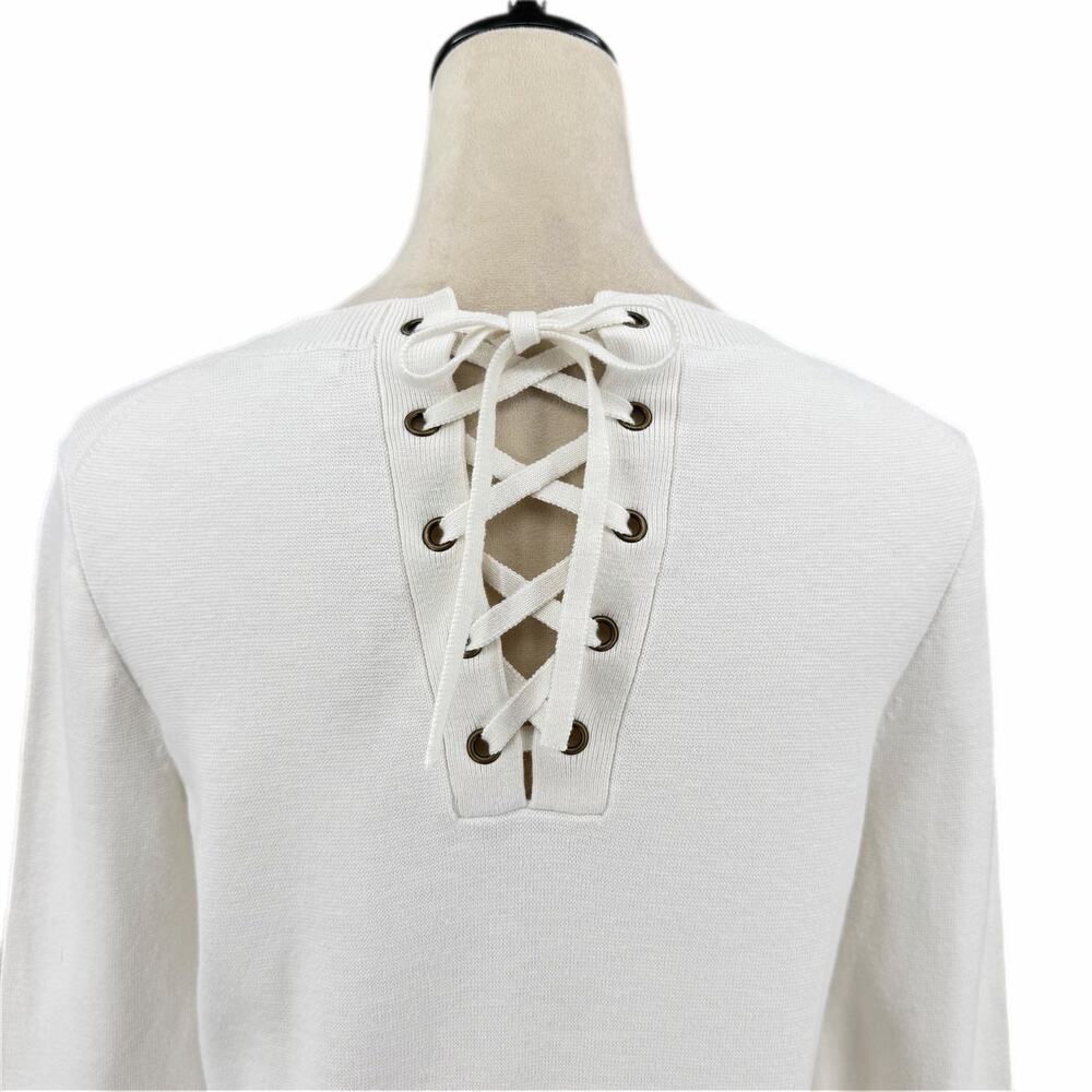 Madewell 100% Cotton White Laced Back Knit Casual Comfort Cute Pullover Sweater - Picture 6 of 12
